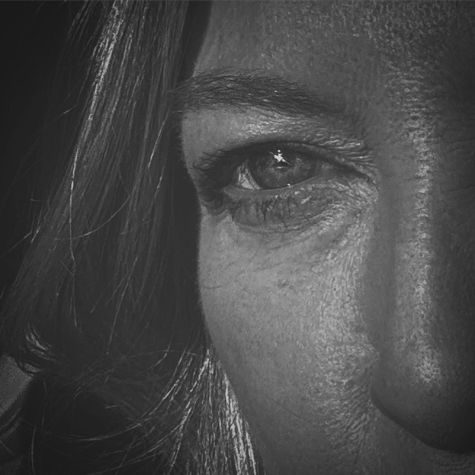 Elizabeth Ward, a close portrait in black and white